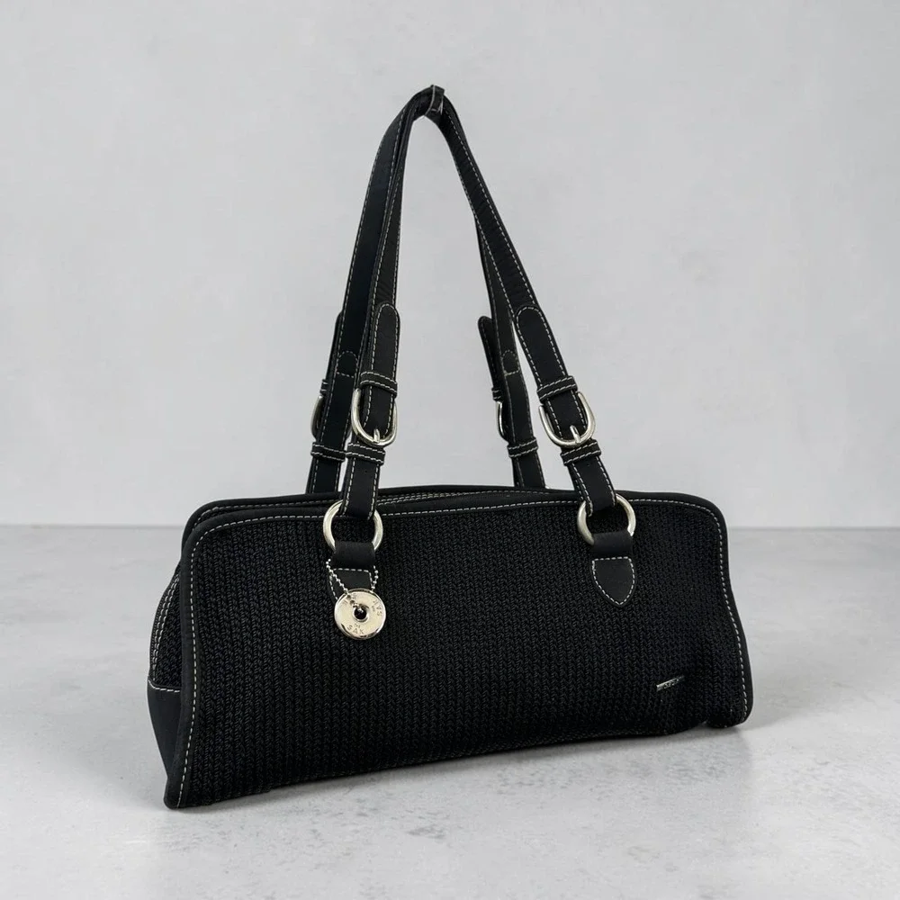 The Sak Black Crochet Shoulder Bag Silver Tone Hardware Woven Handbag Y2K Boho